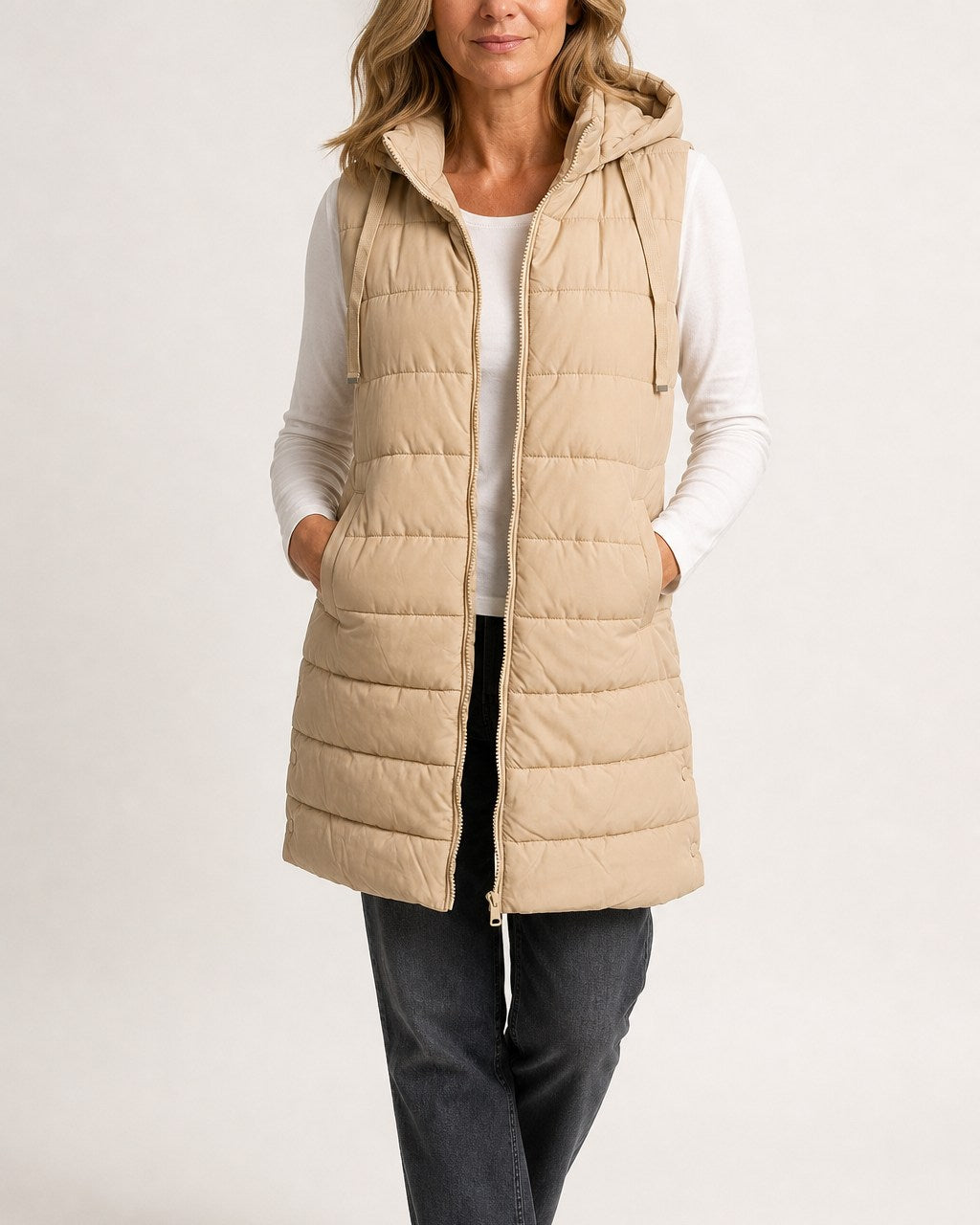 Olivia Warm Long Hooded Puffer Vest for Women