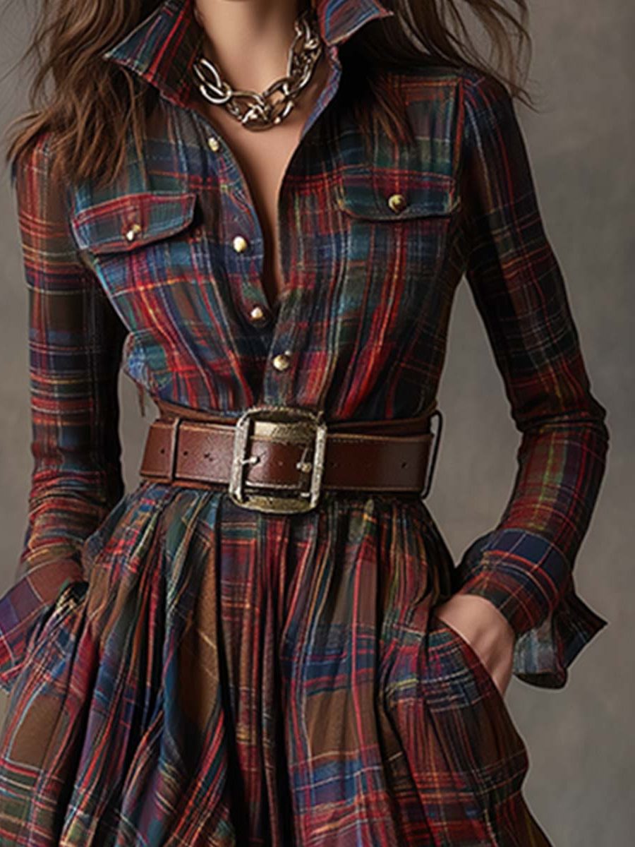 Josephine Timeless Plaid Belted Maxi Shirt Dress