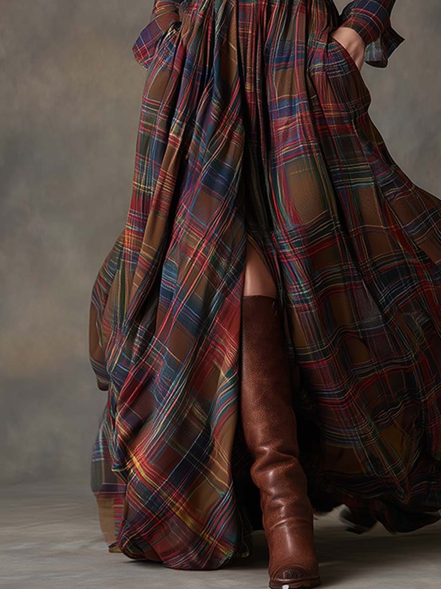 Josephine Timeless Plaid Belted Maxi Shirt Dress