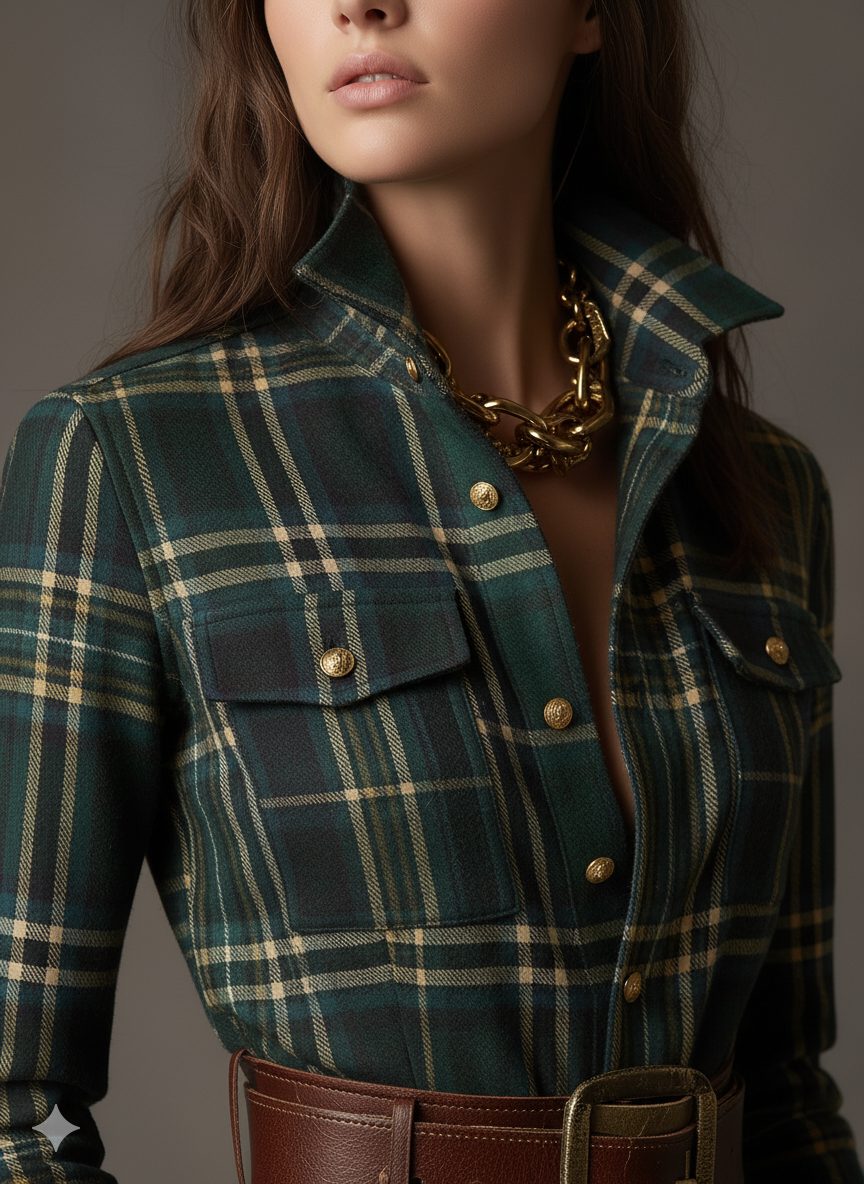 Josephine Timeless Plaid Belted Maxi Shirt Dress
