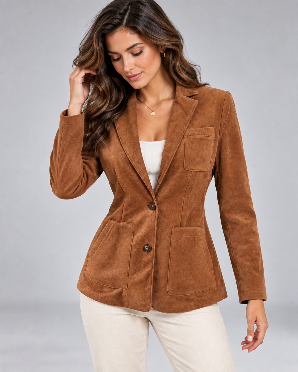 Lily Classic Button Front Suede Blazer for Women