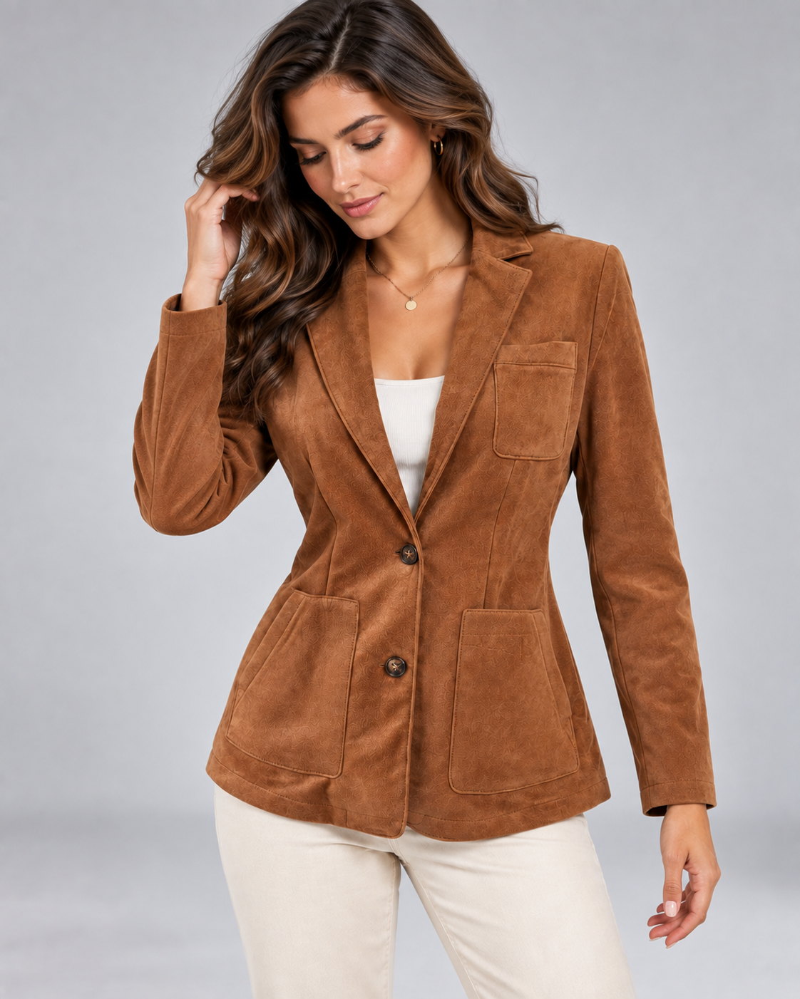 Lily Classic Button Front Suede Blazer for Women