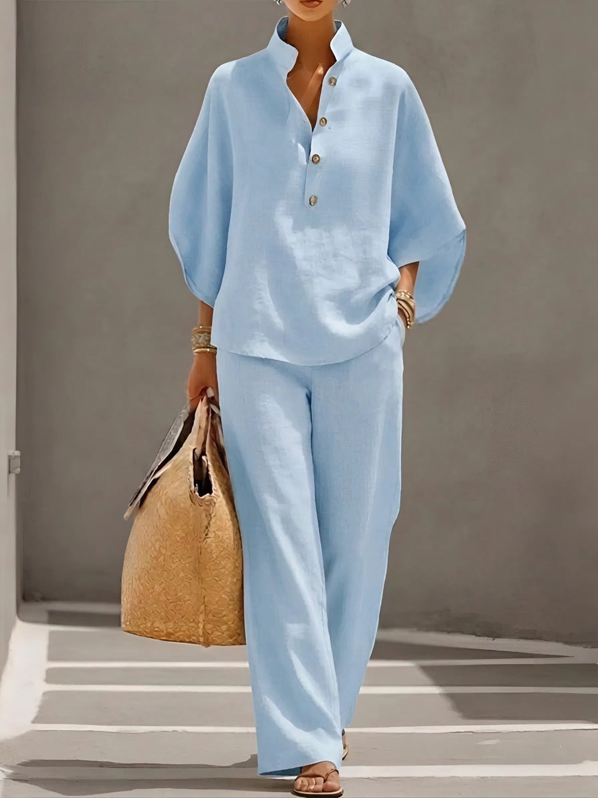 Fiona Classic Collared Wide Leg Two-Piece Set