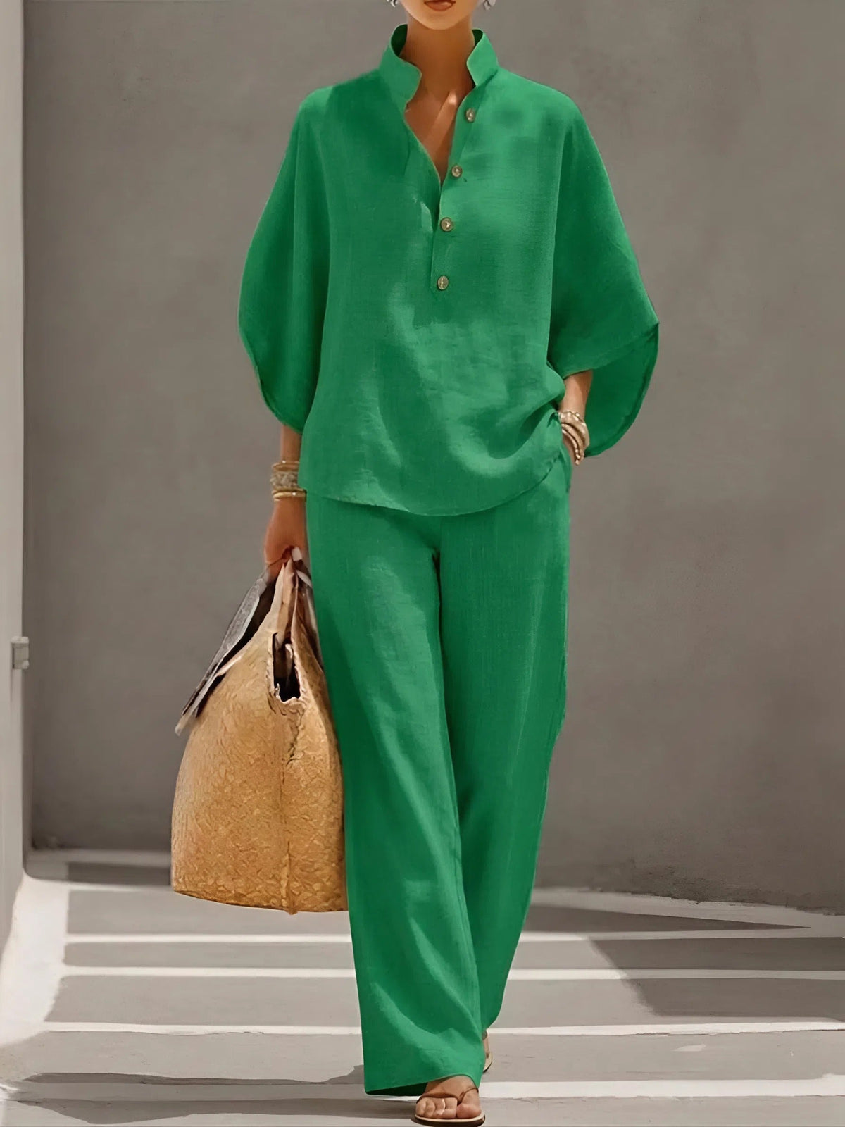 Fiona Classic Collared Wide Leg Two-Piece Set