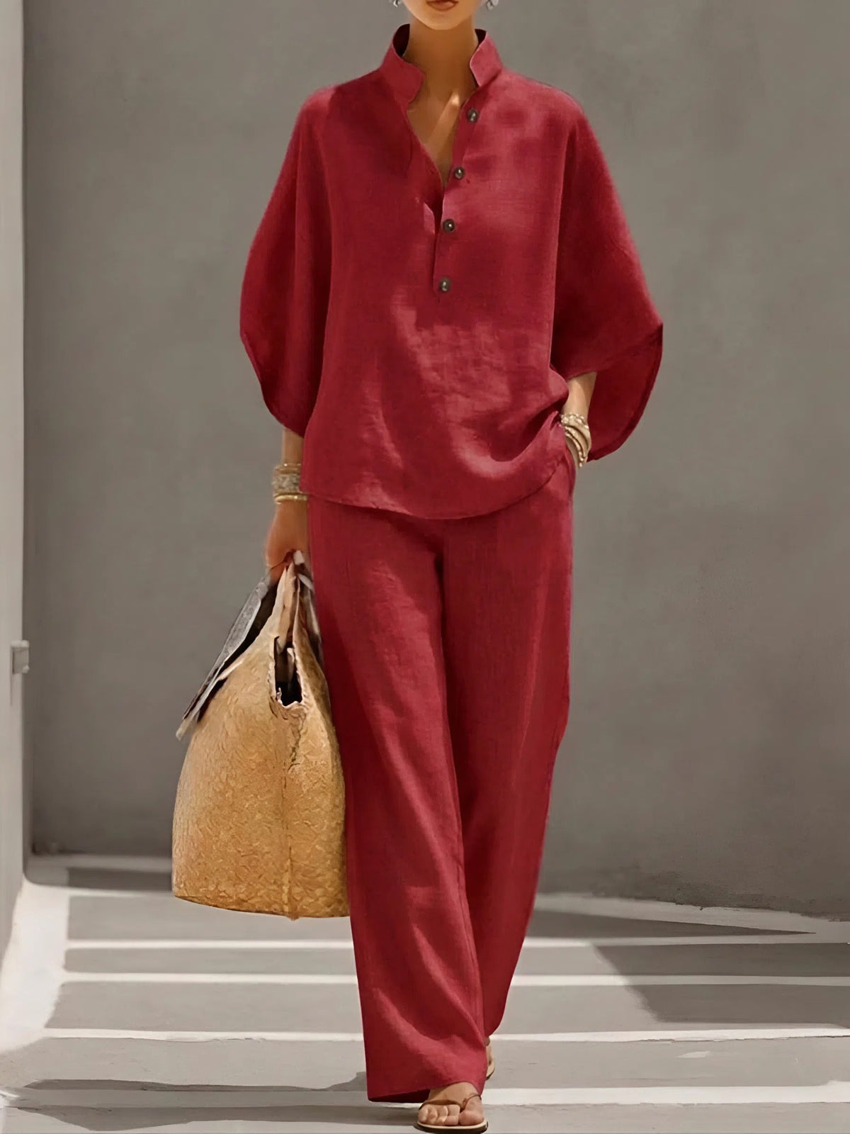 Fiona Classic Collared Wide Leg Two-Piece Set