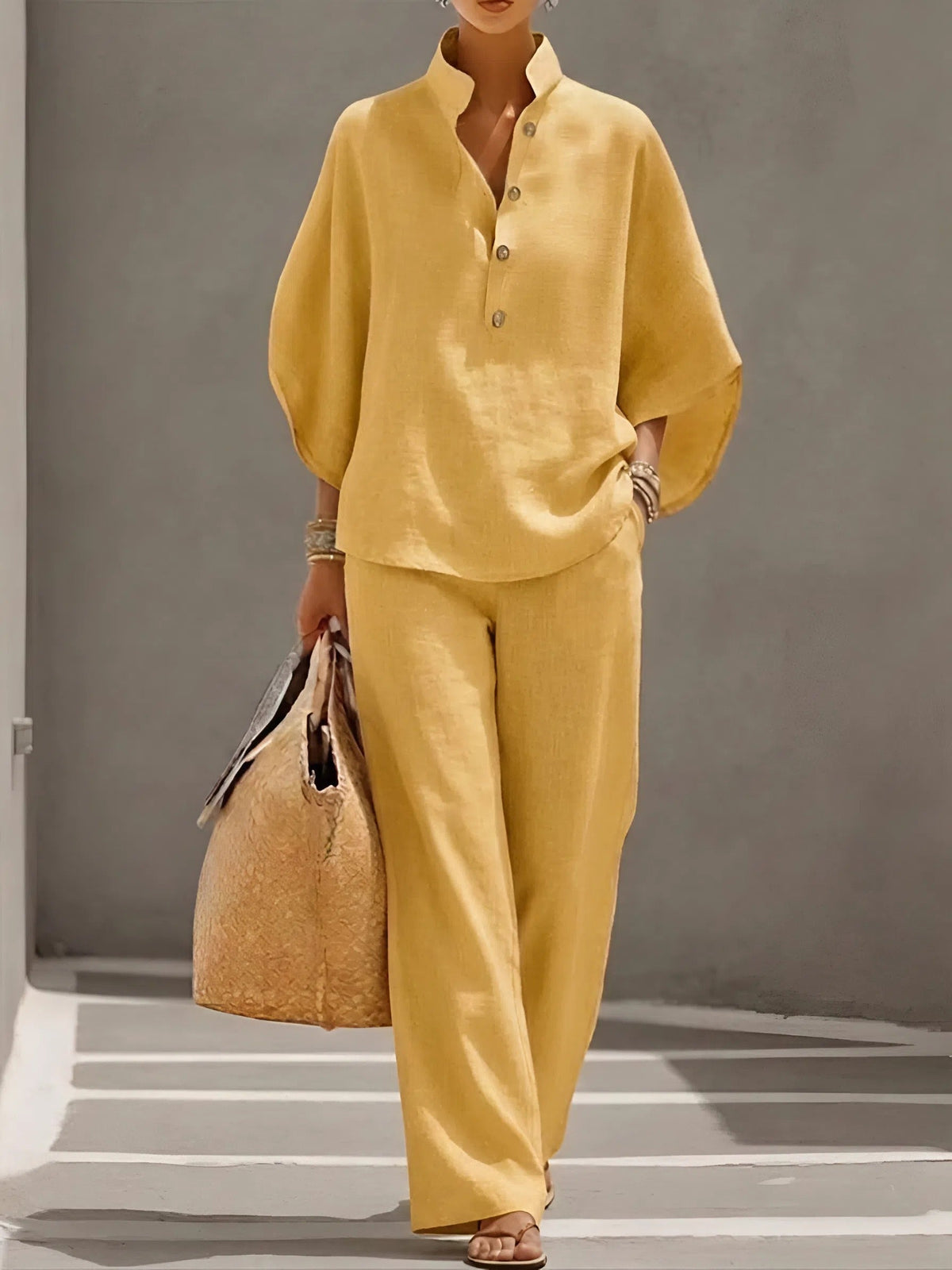 Fiona Classic Collared Wide Leg Two-Piece Set