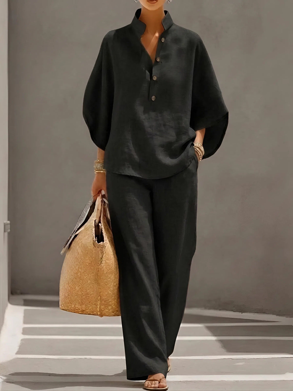 Fiona Classic Collared Wide Leg Two-Piece Set