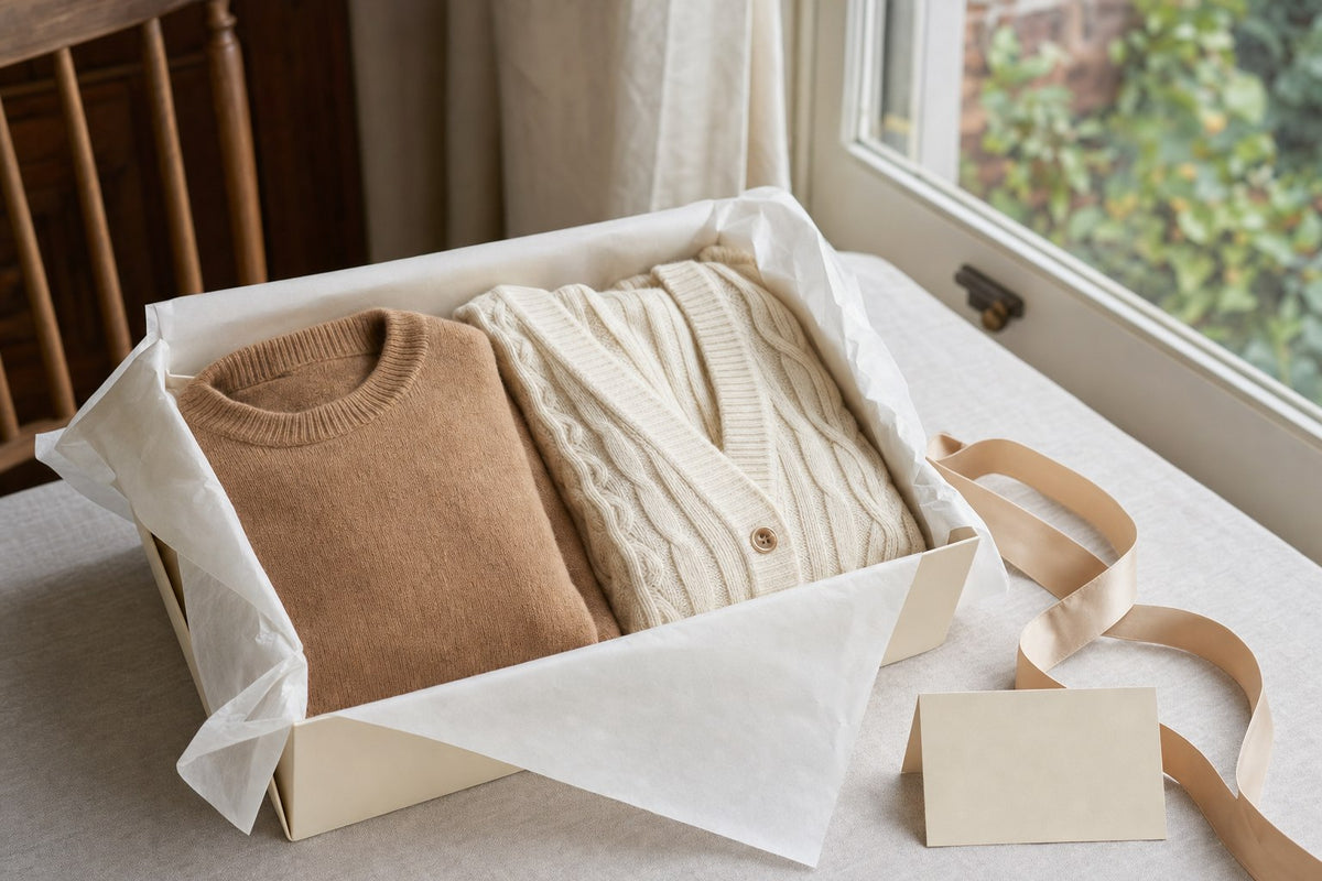 Folded knitwear in a gift box