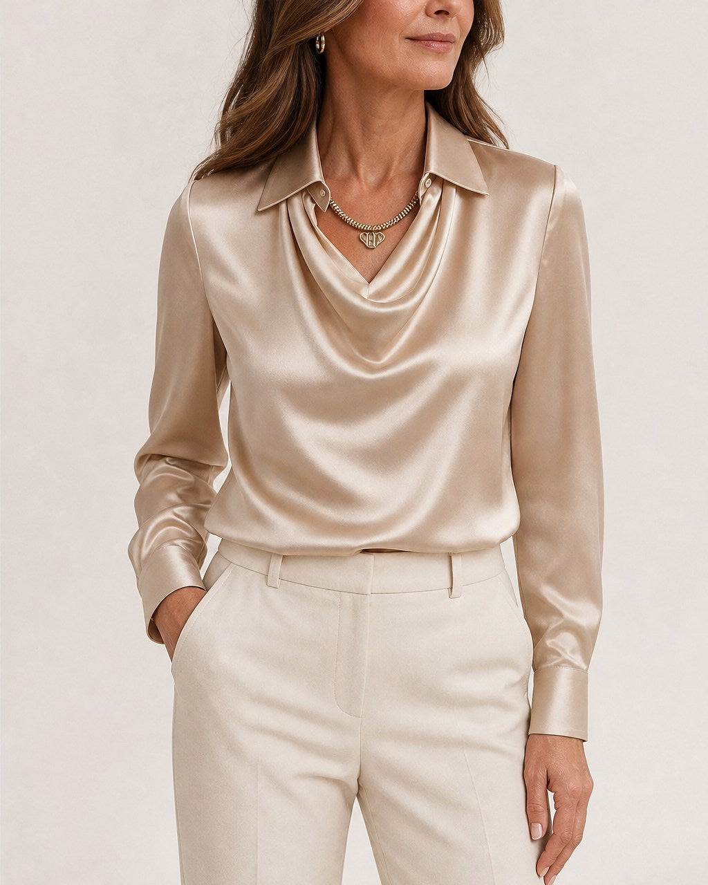 Vivian Elegant Draped Neck Blouse for Women